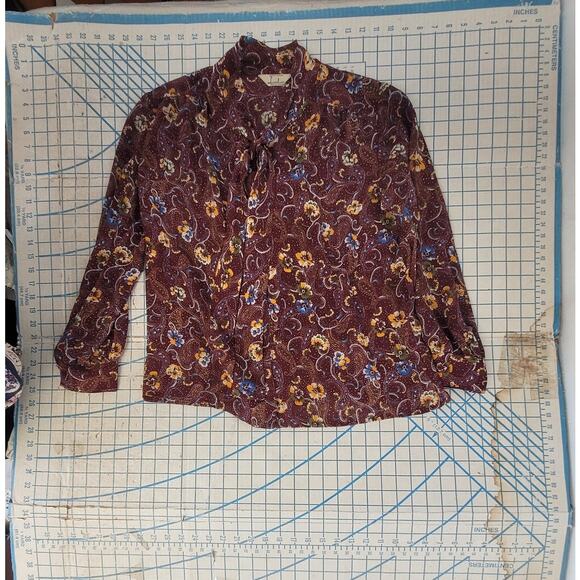 Vintage 70s Paisley High Bow Neck Sheer Long Sleeve Button Up Blouse size large - Picture 5 of 9